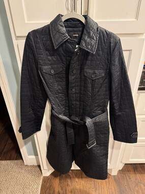 Express Black Quilted Belted Trench Coat